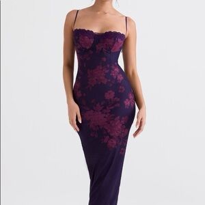 House of CB Aiza Grape Floral Print Maxi Dress